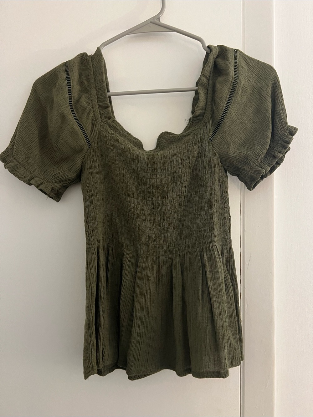 Olive Green Peasant-Style Short Sleeve Tunic